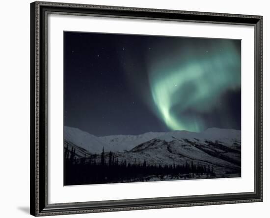 Northern Lights Curtain of Green and Yellow, Brooks Range, Alaska, USA-Hugh Rose-Framed Photographic Print