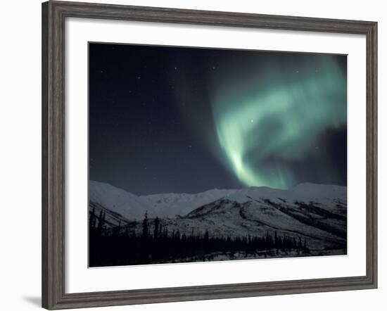 Northern Lights Curtain of Green and Yellow, Brooks Range, Alaska, USA-Hugh Rose-Framed Photographic Print