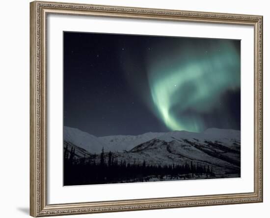 Northern Lights Curtain of Green and Yellow, Brooks Range, Alaska, USA-Hugh Rose-Framed Photographic Print