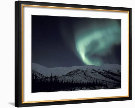 Northern Lights Curtain of Green and Yellow, Brooks Range, Alaska, USA-Hugh Rose-Framed Photographic Print