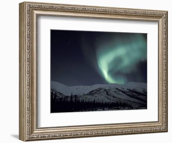 Northern Lights Curtain of Green and Yellow, Brooks Range, Alaska, USA-Hugh Rose-Framed Photographic Print