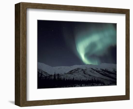 Northern Lights Curtain of Green and Yellow, Brooks Range, Alaska, USA-Hugh Rose-Framed Photographic Print