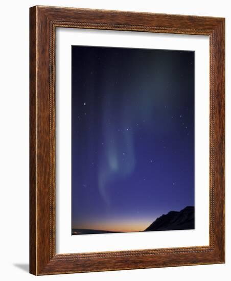 Northern Lights Curtain of Green Over a Fortress Mountain, Brooks Range, Alaska, USA-Hugh Rose-Framed Photographic Print