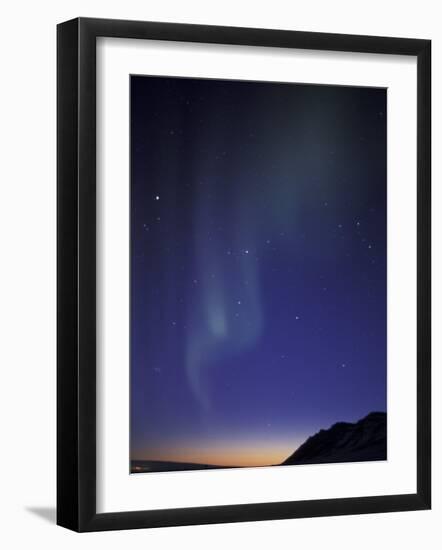 Northern Lights Curtain of Green Over a Fortress Mountain, Brooks Range, Alaska, USA-Hugh Rose-Framed Photographic Print