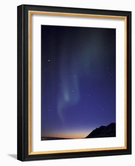Northern Lights Curtain of Green Over a Fortress Mountain, Brooks Range, Alaska, USA-Hugh Rose-Framed Photographic Print