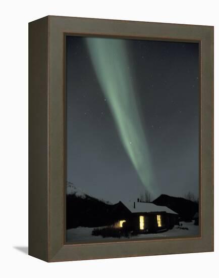 Northern Lights Curtain of Green Over a Miner's Cabin, Brooks Range, Alaska, USA-Hugh Rose-Framed Premier Image Canvas