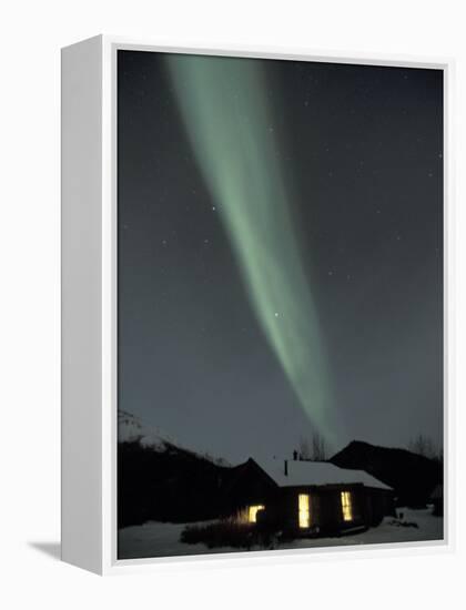 Northern Lights Curtain of Green Over a Miner's Cabin, Brooks Range, Alaska, USA-Hugh Rose-Framed Premier Image Canvas