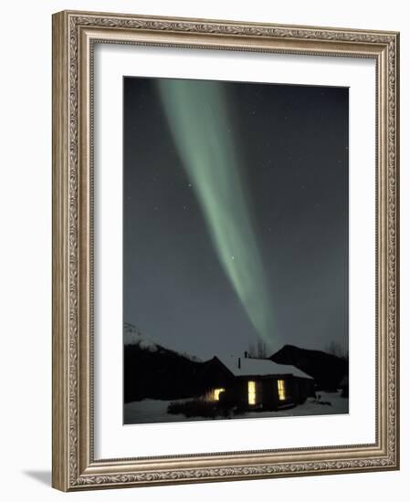 Northern Lights Curtain of Green Over a Miner's Cabin, Brooks Range, Alaska, USA-Hugh Rose-Framed Photographic Print