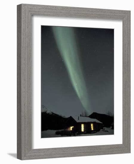 Northern Lights Curtain of Green Over a Miner's Cabin, Brooks Range, Alaska, USA-Hugh Rose-Framed Photographic Print