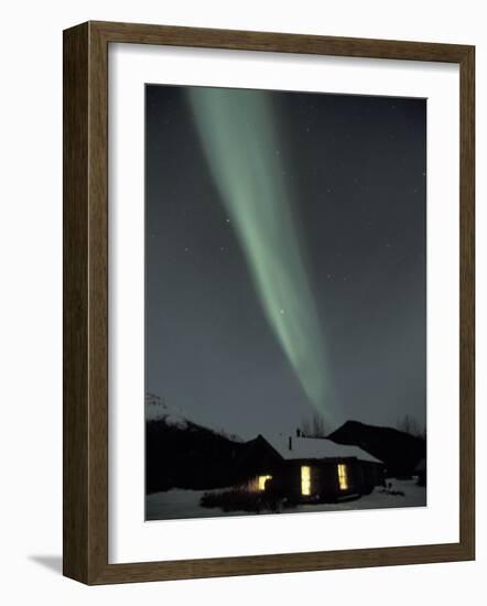 Northern Lights Curtain of Green Over a Miner's Cabin, Brooks Range, Alaska, USA-Hugh Rose-Framed Photographic Print