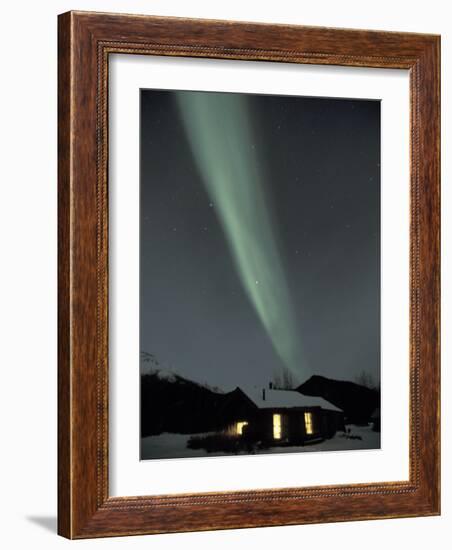 Northern Lights Curtain of Green Over a Miner's Cabin, Brooks Range, Alaska, USA-Hugh Rose-Framed Photographic Print