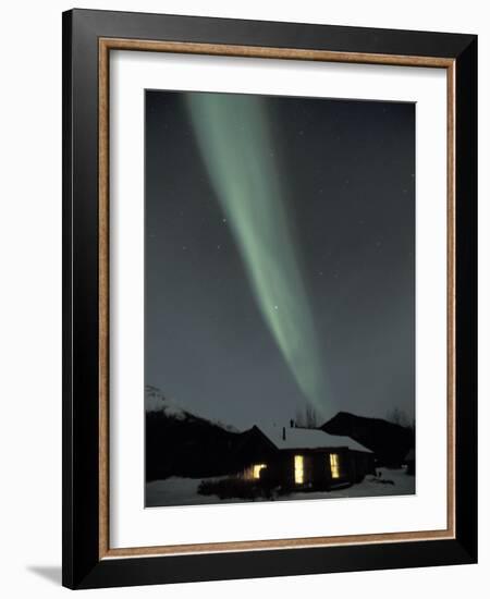 Northern Lights Curtain of Green Over a Miner's Cabin, Brooks Range, Alaska, USA-Hugh Rose-Framed Photographic Print