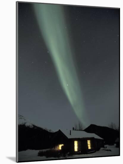 Northern Lights Curtain of Green Over a Miner's Cabin, Brooks Range, Alaska, USA-Hugh Rose-Mounted Photographic Print