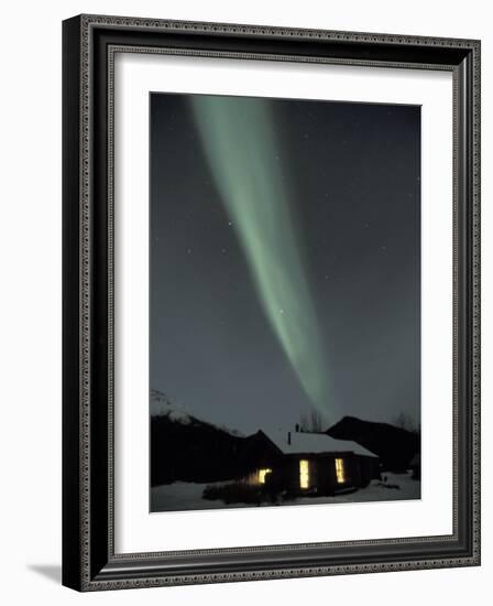 Northern Lights Curtain of Green Over a Miner's Cabin, Brooks Range, Alaska, USA-Hugh Rose-Framed Photographic Print