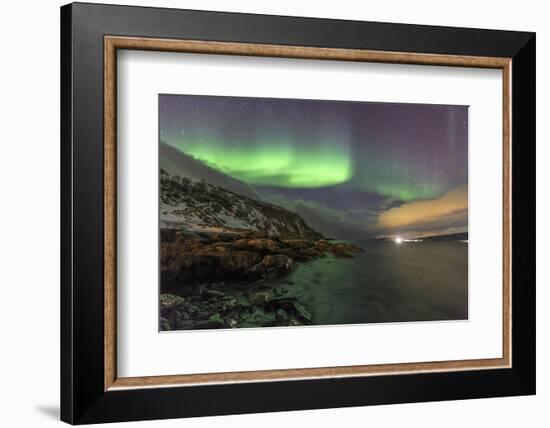 Northern Lights on the Icy Sea of Svensby, Lyngen Alps, Troms, Lapland, Norway, Scandinavia, Europe-Roberto Moiola-Framed Photographic Print