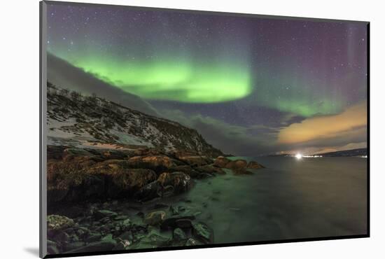 Northern Lights on the Icy Sea of Svensby, Lyngen Alps, Troms, Lapland, Norway, Scandinavia, Europe-Roberto Moiola-Mounted Photographic Print