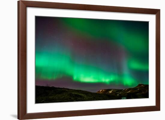 Northern Lights or Aurora Borealis over Mt. Ulfarsfell, Near Reykjavik, Iceland-Arctic-Images-Framed Premium Photographic Print