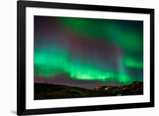 Northern Lights or Aurora Borealis over Mt. Ulfarsfell, Near Reykjavik, Iceland-Arctic-Images-Framed Premium Photographic Print