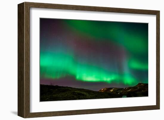 Northern Lights or Aurora Borealis over Mt. Ulfarsfell, Near Reykjavik, Iceland-Arctic-Images-Framed Photographic Print