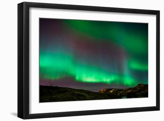 Northern Lights or Aurora Borealis over Mt. Ulfarsfell, Near Reykjavik, Iceland-Arctic-Images-Framed Photographic Print