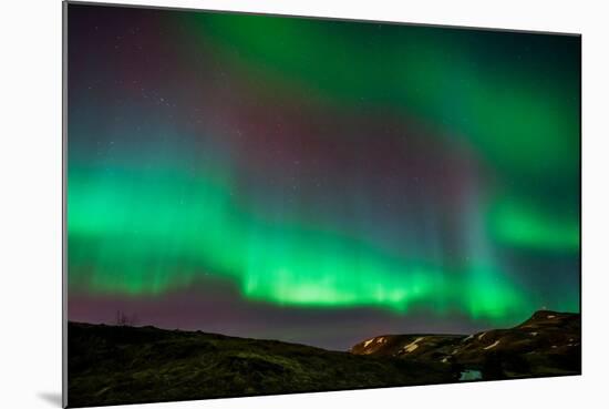 Northern Lights or Aurora Borealis over Mt. Ulfarsfell, Near Reykjavik, Iceland-Arctic-Images-Mounted Photographic Print