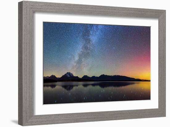 Northern Lights over Jackson Lake Pano-Darren White Photography-Framed Photographic Print