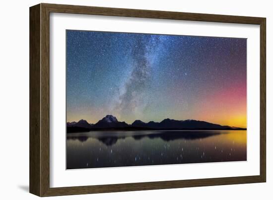 Northern Lights over Jackson Lake Pano-Darren White Photography-Framed Photographic Print