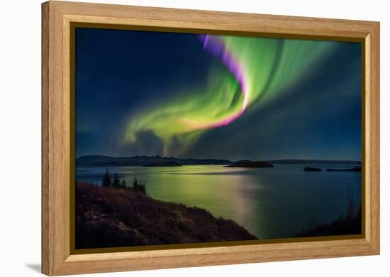 Northern Lights over Thingvallavatn or Lake Thingvellir. Thingvellir National Park. Iceland-null-Framed Premier Image Canvas