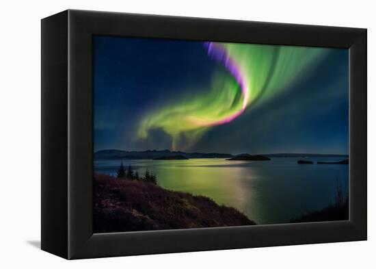 Northern Lights over Thingvallavatn or Lake Thingvellir. Thingvellir National Park. Iceland-null-Framed Premier Image Canvas