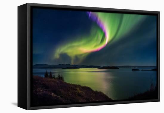 Northern Lights over Thingvallavatn or Lake Thingvellir. Thingvellir National Park. Iceland-null-Framed Premier Image Canvas