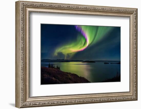 Northern Lights over Thingvallavatn or Lake Thingvellir. Thingvellir National Park. Iceland-null-Framed Photographic Print