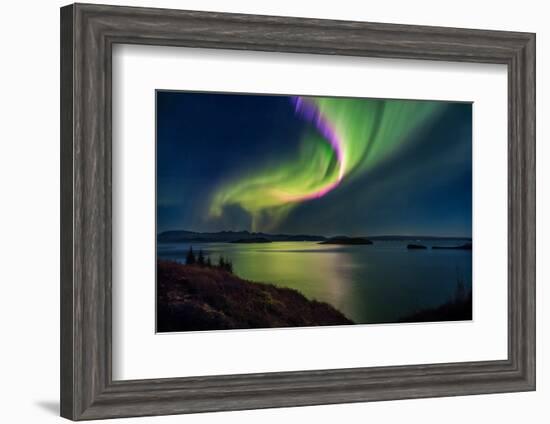 Northern Lights over Thingvallavatn or Lake Thingvellir. Thingvellir National Park. Iceland-null-Framed Photographic Print