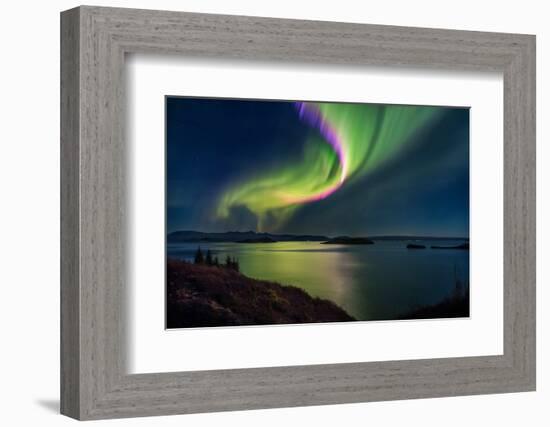 Northern Lights over Thingvallavatn or Lake Thingvellir. Thingvellir National Park. Iceland-null-Framed Photographic Print