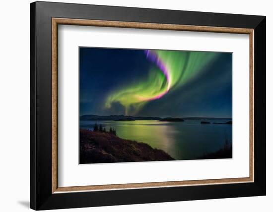 Northern Lights over Thingvallavatn or Lake Thingvellir. Thingvellir National Park. Iceland-null-Framed Photographic Print