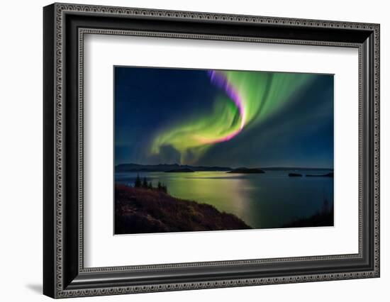 Northern Lights over Thingvallavatn or Lake Thingvellir. Thingvellir National Park. Iceland-null-Framed Photographic Print