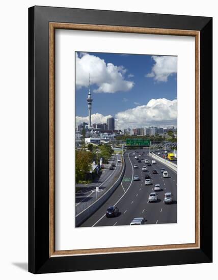 Northern Motorway and Skytower, Auckland, North Island, New Zealand-David Wall-Framed Photographic Print