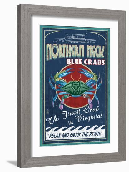 Northern Neck, Virginia - Blue Crab Vintage Sign-Lantern Press-Framed Art Print