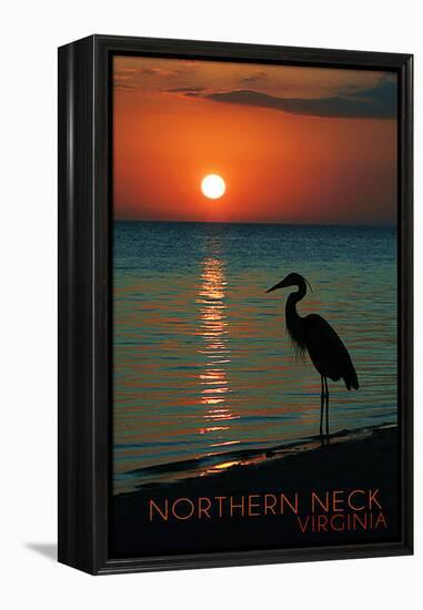 Northern Neck, Virginia - Heron and Sunset-Lantern Press-Framed Stretched Canvas