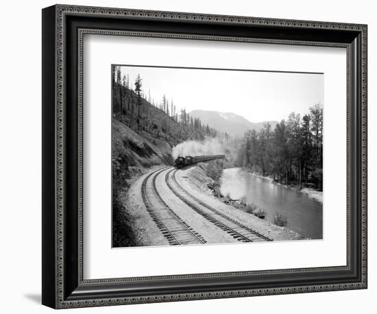 Northern Pacific Train in Yakima Canyon, 1915-Asahel Curtis-Framed Giclee Print