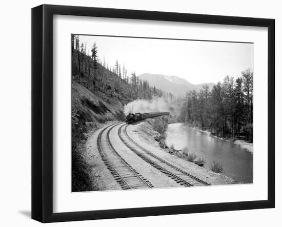 Northern Pacific Train in Yakima Canyon, 1915-Asahel Curtis-Framed Giclee Print