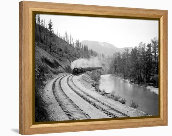 Northern Pacific Train in Yakima Canyon, 1915-Asahel Curtis-Framed Premier Image Canvas