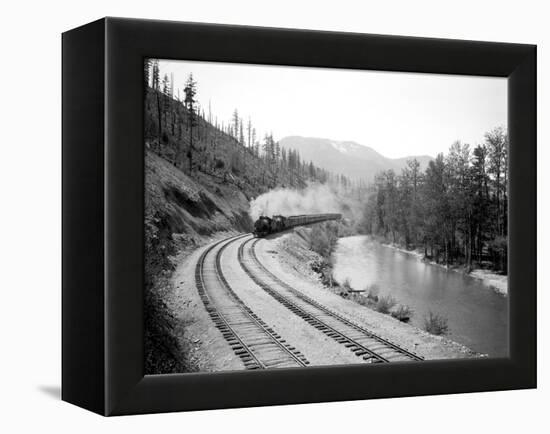 Northern Pacific Train in Yakima Canyon, 1915-Asahel Curtis-Framed Premier Image Canvas