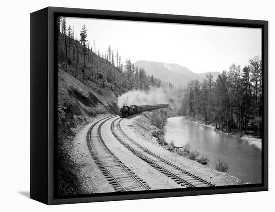 Northern Pacific Train in Yakima Canyon, 1915-Asahel Curtis-Framed Premier Image Canvas