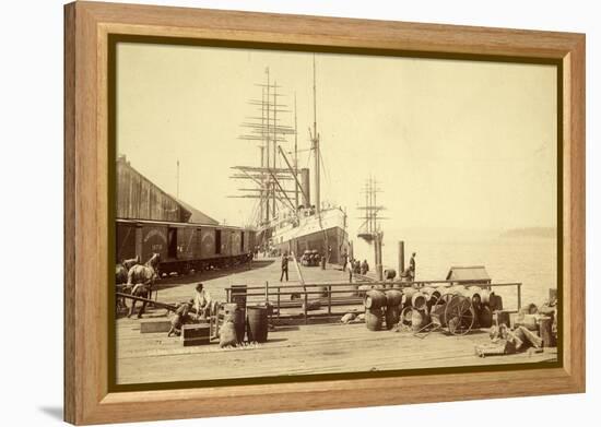 Northern Pacific Wharf, Tacoma, Washington, ca. 1890-Thomas Rutter-Framed Premier Image Canvas
