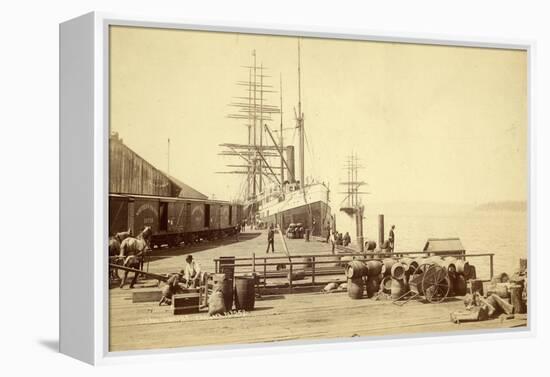 Northern Pacific Wharf, Tacoma, Washington, ca. 1890-Thomas Rutter-Framed Premier Image Canvas