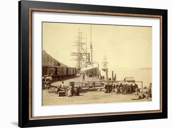 Northern Pacific Wharf, Tacoma, Washington, ca. 1890-Thomas Rutter-Framed Giclee Print