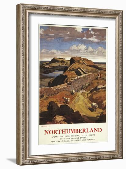 Northumberland, England - Hadrian's Wall and Sheep British Rail Poster-Lantern Press-Framed Art Print