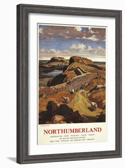 Northumberland, England - Hadrian's Wall and Sheep British Rail Poster-Lantern Press-Framed Art Print