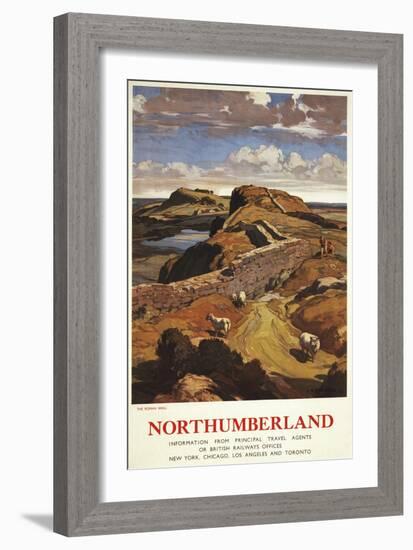 Northumberland, England - Hadrian's Wall and Sheep British Rail Poster-Lantern Press-Framed Art Print