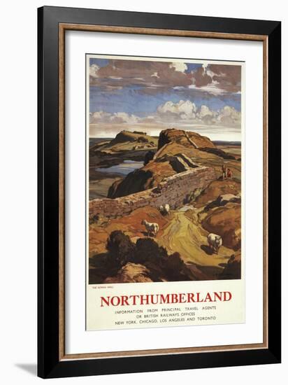 Northumberland, England - Hadrian's Wall and Sheep British Rail Poster-Lantern Press-Framed Art Print